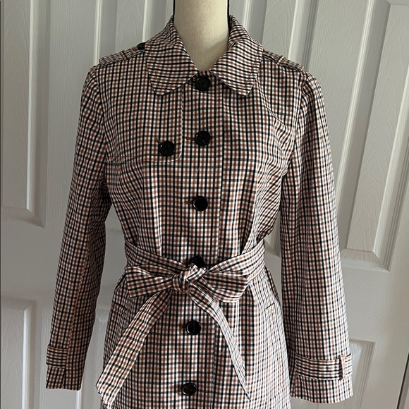 Talbots Polished Plaid Checkered Trench Coat in Petite L - Picture 15 of 16
